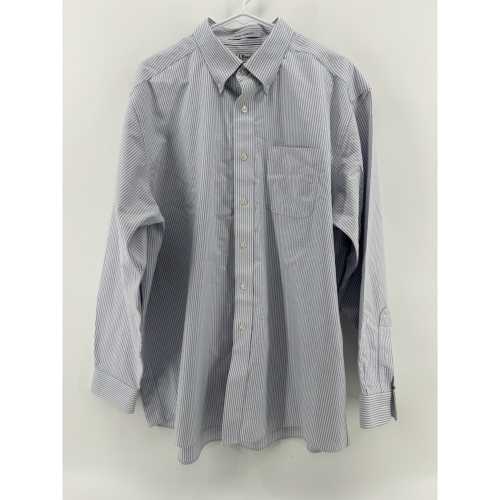 L.‎ L. Bean Mens 17.5 35 Blue Striped Thick Cotton Long Sleeve Button Down